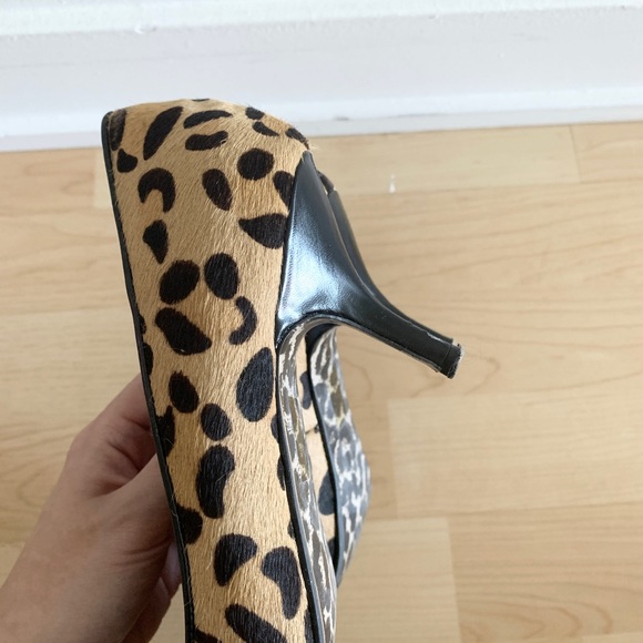 David Dixon Leopard Pony Fur Leather Mid Heel Shoes - Picture 4 of 7